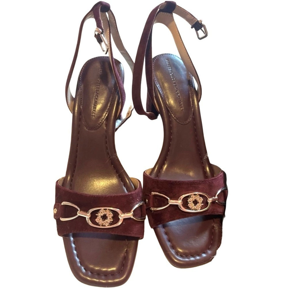 White House Black Market Burgundy Suede Sandals, size 7.5